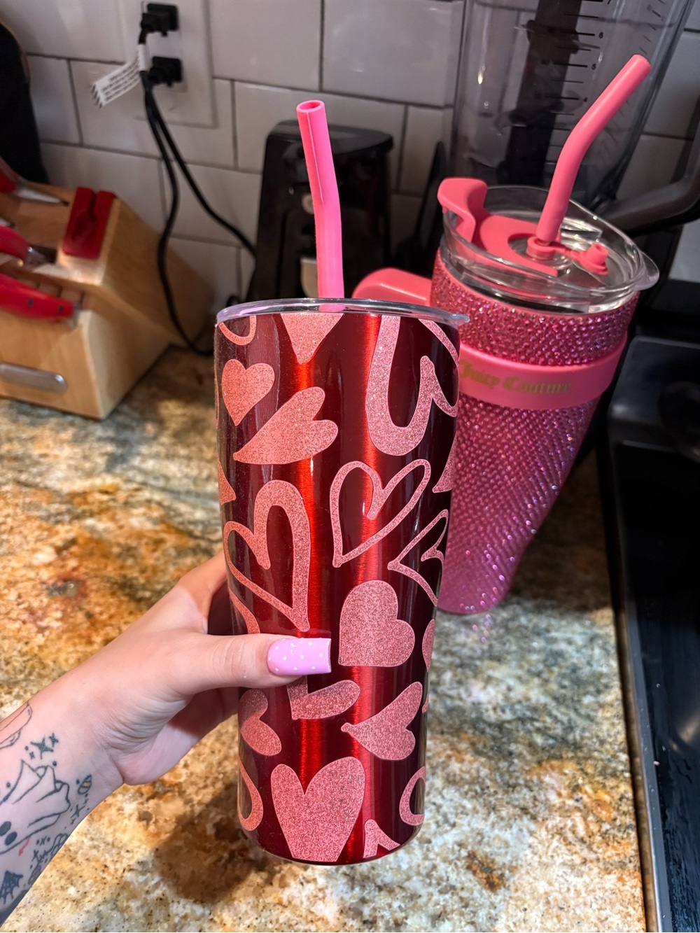Red glitter heart cup❤️
